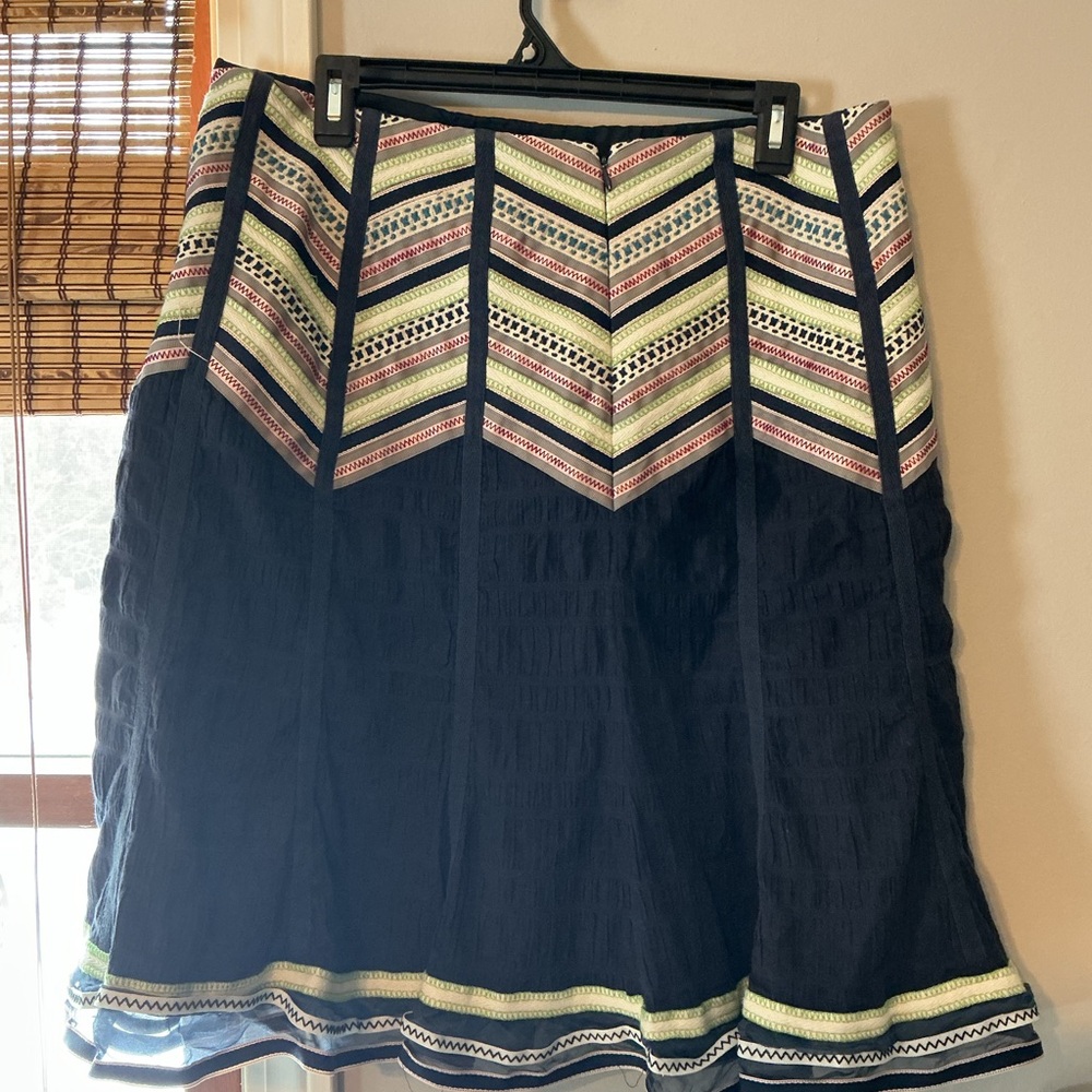 Nanette Lepore Vintage Navy A-Line Skirt 12 Chevron Trim Romantic 90s - Picture 7 of 13